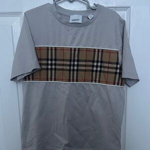 Burberry Gray Shirt with Tan Plaid Accent - Boys 8Y
